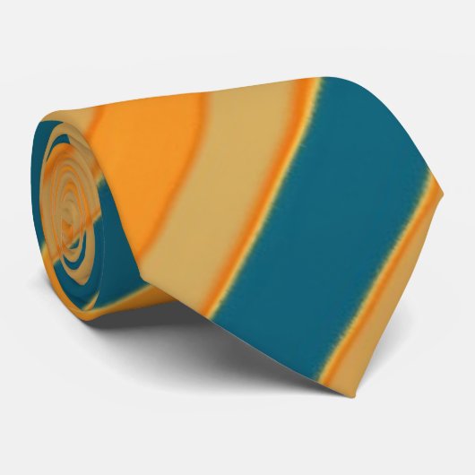 Oranje Blauwgroen Abstracte strepen Stropdas (Opgerold)