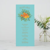 Oranje Blauwgroen Aqua Peony Roos Wedding Programm Menu (Staand voorkant)