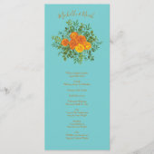 Oranje Blauwgroen Aqua Peony Roos Wedding Programm Menu (Voorkant)
