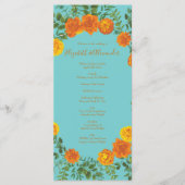Oranje Blauwgroen Aqua Peony Roos Wedding Programm Menu (Voorkant)