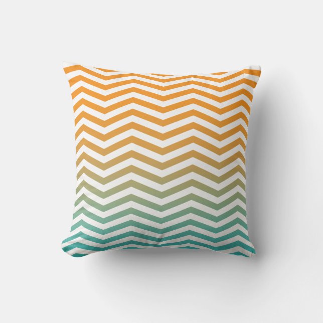 Oranje Blauwgroen blauwe Waterverf Chevron Modern  Kussen (Voorkant)