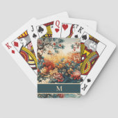 Oranje Blauwgroen bloemblaadjes Monogram Initiaal Pokerkaarten (Achterkant)