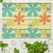 Oranje, Blauwgroen en geelgroene bloemen en strepe Theedoek (Gevouwen)