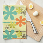 Oranje, Blauwgroen en geelgroene bloemen en strepe Theedoek (Quarter Fold)