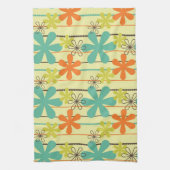 Oranje, Blauwgroen en geelgroene bloemen en strepe Theedoek (Verticaal)