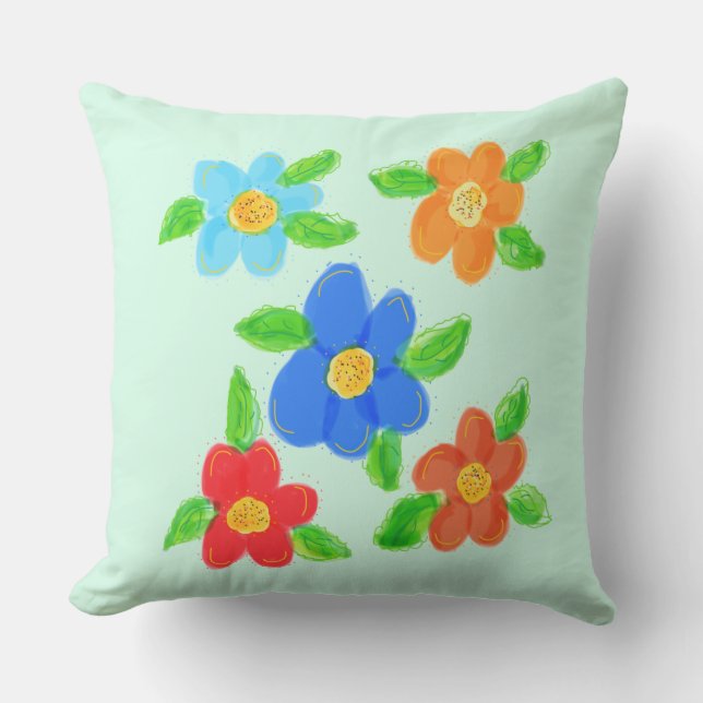 Oranje Blauwgroen en rood Buitenkussen (Voorkant)