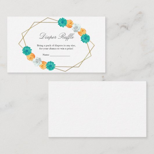 Oranje Blauwgroen flora Geometrische Baby Diapluie Informatiekaartje (Voorkant / Achterkant)