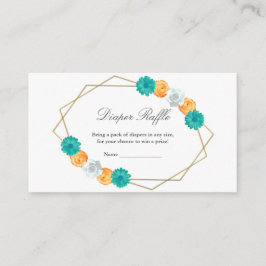 Oranje Blauwgroen flora Geometrische Baby Diapluie Informatiekaartje