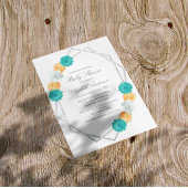 Oranje Blauwgroen Floral Geometric Baby shower Folie Uitnodiging