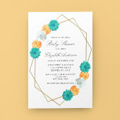 Oranje Blauwgroen Floral Geometric Baby shower Kaart