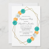 Oranje Blauwgroen Floral Geometric Engagement Part Kaart (Voorkant)