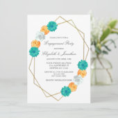 Oranje Blauwgroen Floral Geometric Engagement Part Kaart (Staand voorkant)