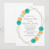 Oranje Blauwgroen Floral Geometric Engagement Part Kaart (Voorkant / Achterkant)