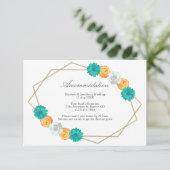 Oranje Blauwgroen Floral Geometric Wedding Accommo Informatiekaartje (Staand voorkant)
