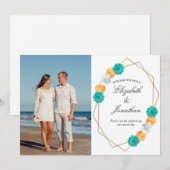 Oranje Blauwgroen Floral Geometric Wedding Bedankkaart (Voorkant / Achterkant)