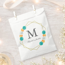 Oranje Blauwgroen Floral Geometric Wedding Bedankzakje