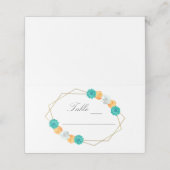 Oranje Blauwgroen Floral Geometric Wedding Plaatskaartje (Buitenkant ongevouwen)