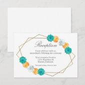 Oranje Blauwgroen Floral Geometric Wedding Recepti Informatiekaartje (Voorkant / Achterkant)