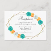Oranje Blauwgroen Floral Geometric Wedding Recepti Informatiekaartje (Voorkant)