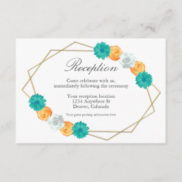 Oranje Blauwgroen Floral Geometric Wedding Recepti Informatiekaartje