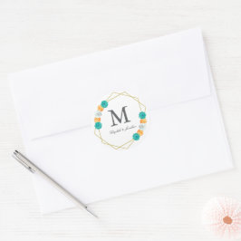 Oranje Blauwgroen Floral Geometric Wedding Ronde Sticker