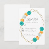 Oranje Blauwgroen Floral Geometric Wedding RSVP Kaartje (Voorkant / Achterkant)