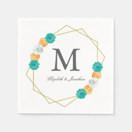 Oranje Blauwgroen Floral Geometric Wedding Servet