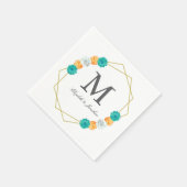 Oranje Blauwgroen Floral Geometric Wedding Servet (Hoek)