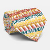 Oranje Blauwgroen Geometric Aztec Tribal Print Pat Stropdas (Opgerold)