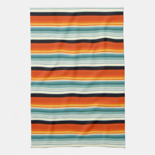Oranje Blauwgroen gestreept Theedoek (Verticaal)