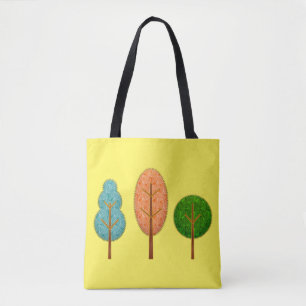 Oranje Blauwgroen Groen Artsy Trees Yellow Tote Bag