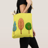 Oranje Blauwgroen Groen Artsy Trees Yellow Tote Bag (Dichtbij)