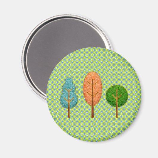 Oranje Blauwgroen groene bomen met een opvallende  Magneet (Voorkant / Achterkant)