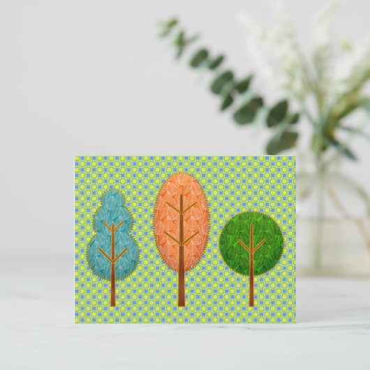 Oranje Blauwgroen groene bomen met moderne Polka D Briefkaart (Staand voorkant)