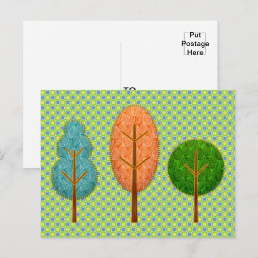 Oranje Blauwgroen groene bomen met moderne Polka D Briefkaart (Voorkant / Achterkant)