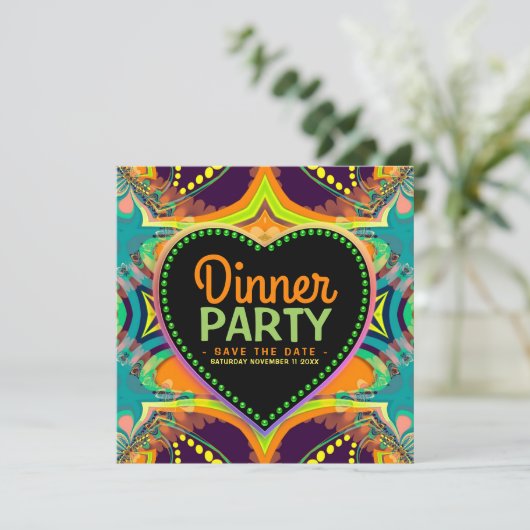 Oranje Blauwgroen Groovy Hippie Bohemian, met de g Save The Date (Staand voorkant)