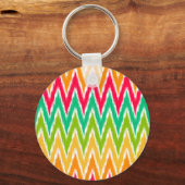 Oranje Blauwgroen Ikat Chevron Zig Zag Stripes Pat Sleutelhanger (Voorkant)
