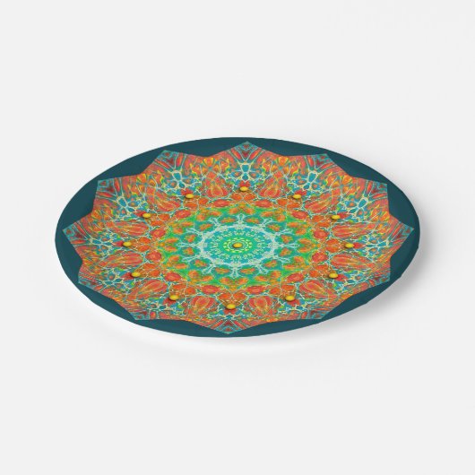 Oranje Blauwgroen Kaleidoscoop-Borden Papieren Bordje (Gekanteld)