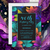 Oranje Blauwgroen Paarse neonbloemen 40e geboorted Kaart