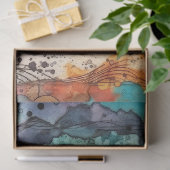 Oranje, Blauwgroen, Paarse waterverf spatten pagin Tissuepapier (Geschenk)