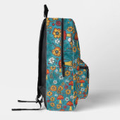 Oranje Blauwgroen Paddenstoelen Monogram Naam Camp Bedrukte Rugzak (Links)