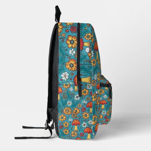 Oranje Blauwgroen Paddenstoelen Monogram Naam Camp Bedrukte Rugzak (Links)