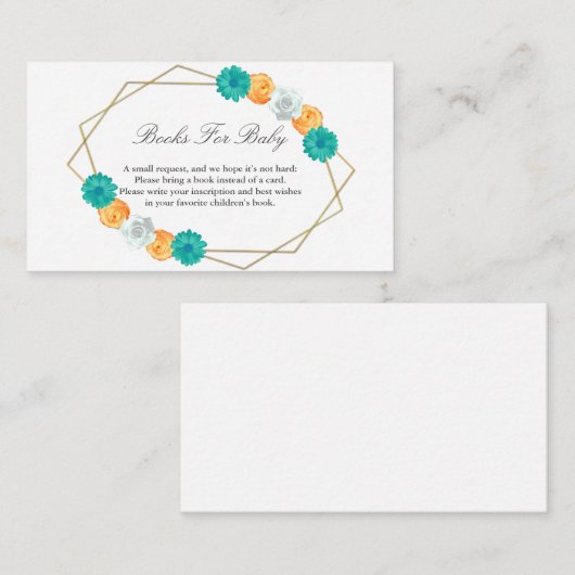 Oranje Blauwgroen platte geometrische boeken voor  Informatiekaartje (Voorkant / Achterkant)