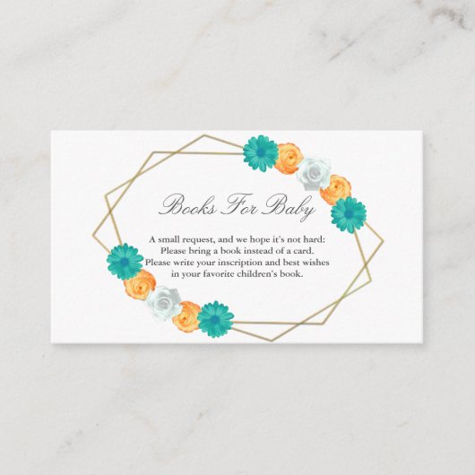 Oranje Blauwgroen platte geometrische boeken voor  Informatiekaartje (Voorkant)