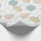  Oranje Blauwgroen pompoenen vallen op wit Cadeaupapier (Hoek)