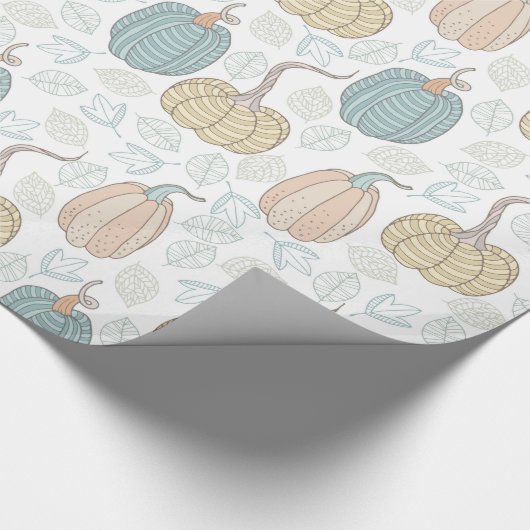  Oranje Blauwgroen pompoenen vallen op wit Cadeaupapier (Hoek)