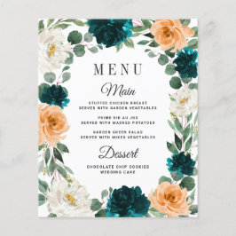 Oranje Blauwgroen Turquoise Blue Boho Wedding Menu