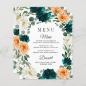 Oranje Blauwgroen Turquoise Blue Boho Wedding Menu (Voorkant / Achterkant)