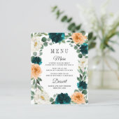 Oranje Blauwgroen Turquoise Blue Boho Wedding Menu (Staand voorkant)
