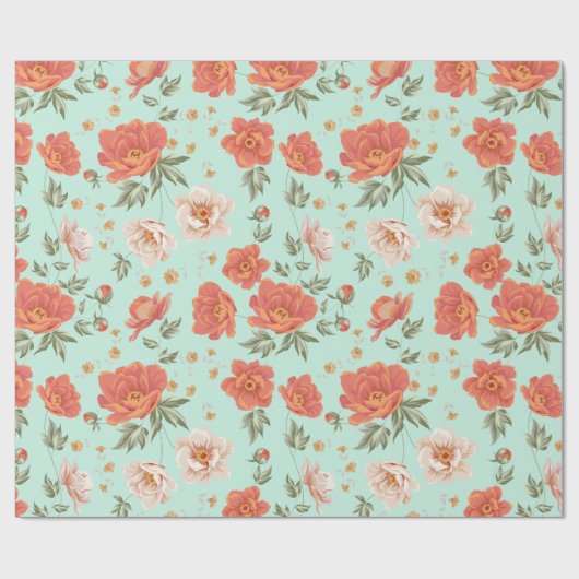  oranje blauwgroen voorlentepatroon cadeaupapier (Vlak)